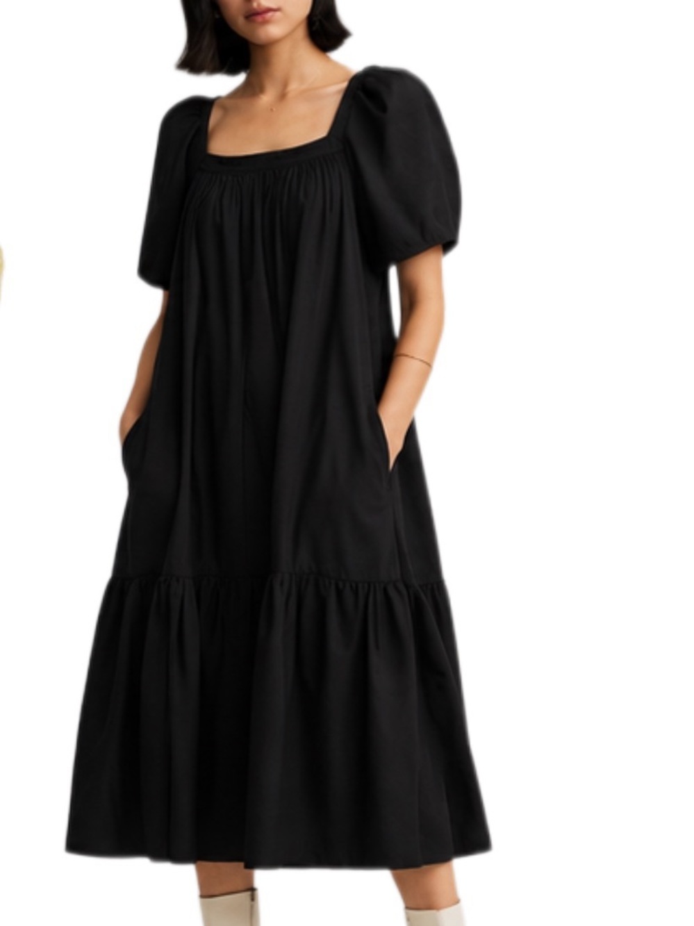 Nakd Puff-Sleeve Scoop Midi Dress Size 34/XS
